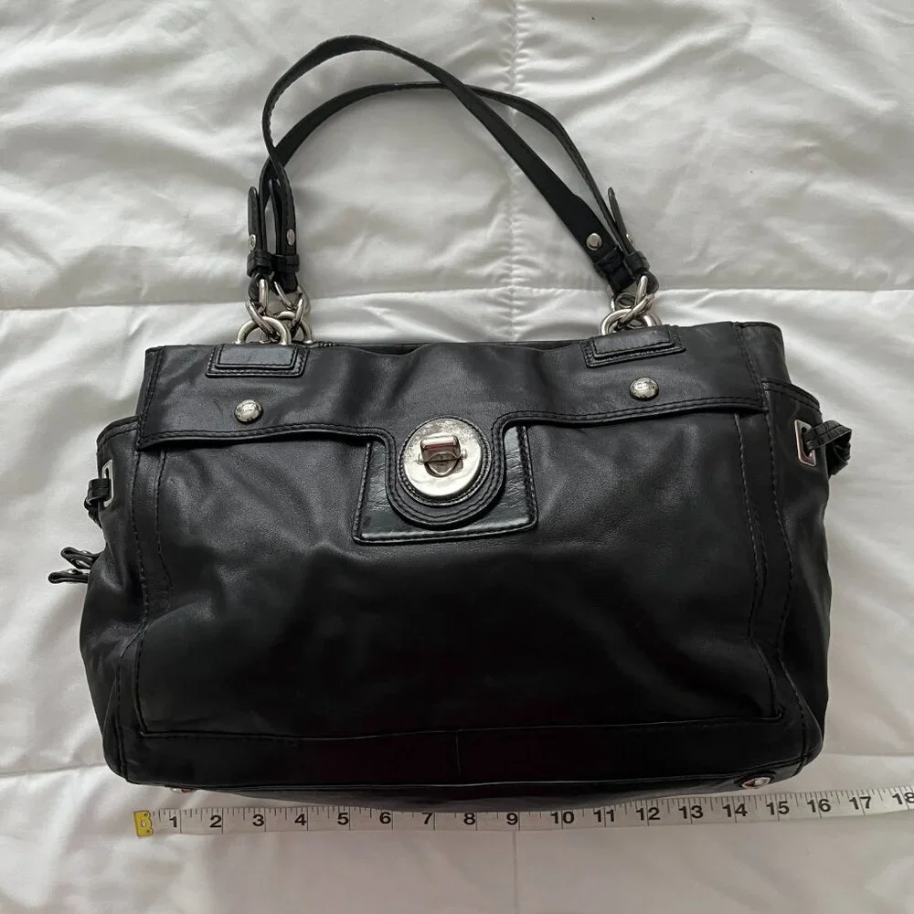 Coach Peyton Large Black Leather Shoulder Bag 14510 - Picture 6 of 14